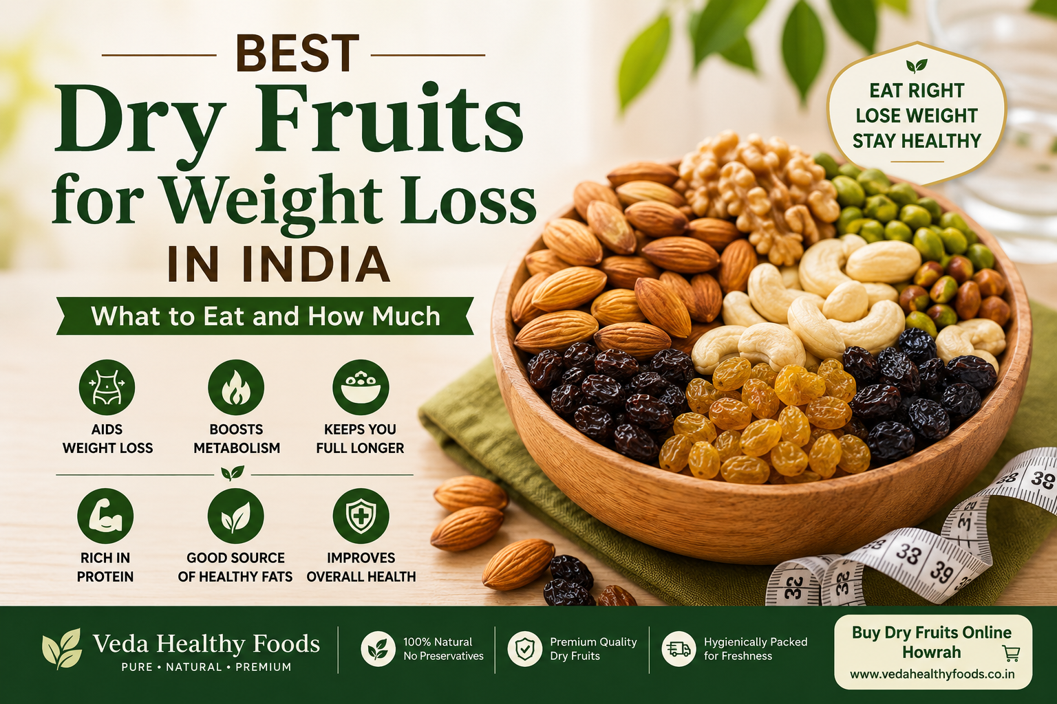 dry fruits for weight loss India – healthy eating guide by Veda Healthy Foods